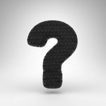 Question symbol on white background. Black carbon fiber 3D sign with carbon t Illustrazione stock