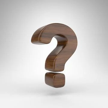 Question symbol on white background. Dark oak 3D sign with brown wood texture. Stock Illustration