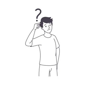 Question with Thoughtful Man Character Scratching Head over Riddle Outline イラスト素材