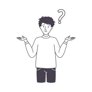Question with Thoughtful Man Character Scratching Head over Riddle Outline Stock Illustration