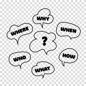 Question who, what, how, why, for what and where. Speech bubble with ask. Doo Ilustración de archivo