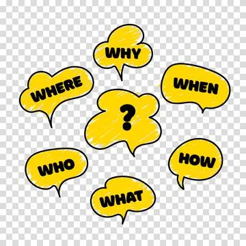 Question who, what, how, why, for what and where. Speech bubble with ask. Doo Ilustración de archivo