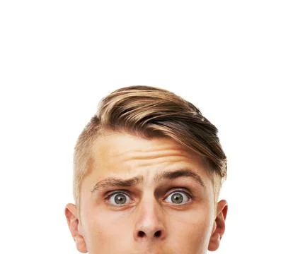 Question, why and thinking face of confused man with doubt in problem solving in Stockfoto's