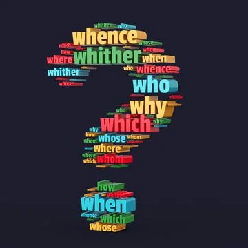 Question Words in Shape of Question Mark. 3d Rendering Stock Illustration