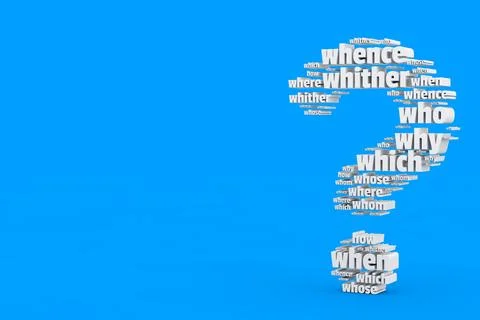 Question Words in Shape of Question Mark. 3d Rendering Stock Illustration