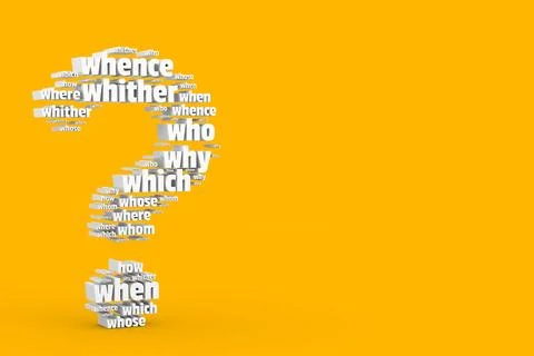 Question Words in Shape of Question Mark. 3d Rendering Stock Illustration