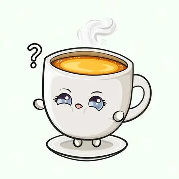 Questioning Coffee Cup. Cute Mug with Steam and Question Mark Stock Illustration