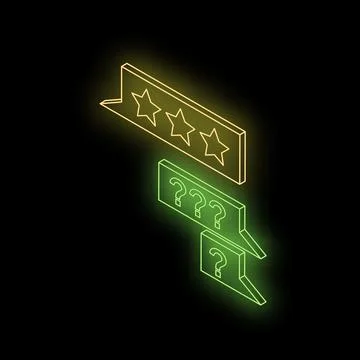 Questioning five star feedback, neon sign representing customer review and .. Stock Illustration