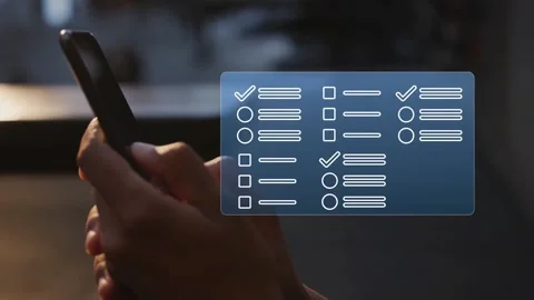 Questionnaire with checkboxes, filling survey form online, Stock Footage 280198378