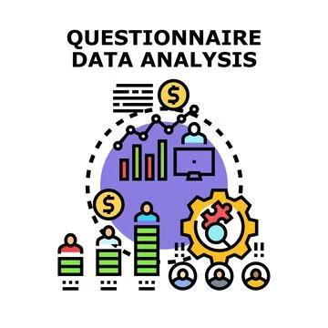 Questionnaire data analysis process collecting research information Stock Illustration