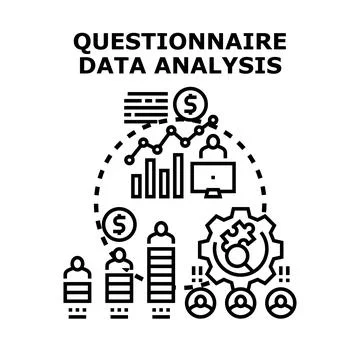 Questionnaire data analysis process collecting research information Stock Illustration