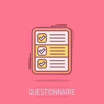 Questionnaire icon in comic style. Online survey vector cartoon illustratio.. Stock Illustration
