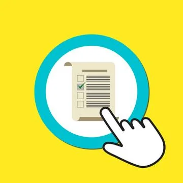 Questionnaire icon. Voting concept. Hand Mouse Cursor Clicks the Button. Stock Illustration