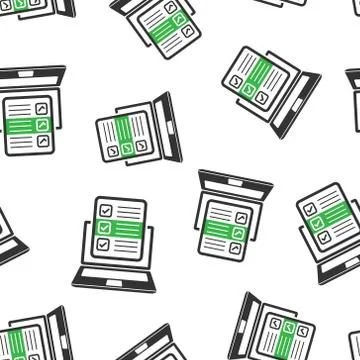 Questionnaire laptop icon seamless pattern background. Online survey vector i Stock Illustration