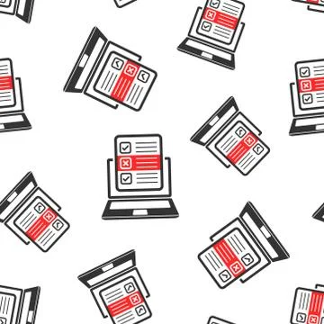 Questionnaire laptop icon seamless pattern background. Online survey vector i Stock Illustration