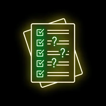 Questionnaire survey form with glowing neon checklist icons 스톡 일러스트