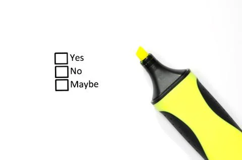 Questionnaire with three boxes and yellow marker. Stock Photos