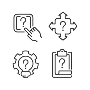 Questions and answers in technical support linear icons set Stock Illustration