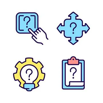 Questions and answers in technical support RGB color icons set Stock Illustration