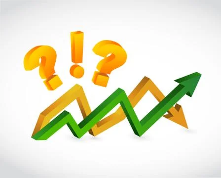 Questions and exclamation up and down arrow chart Stock Illustration