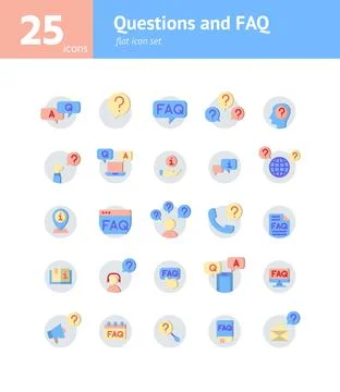 Questions and FAQ flat icon set. Vector and Illustration. Illustrazione stock