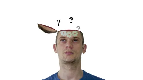 Questions from brain , gears on human head stil loop Stock Footage 55570117