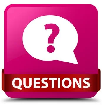 Questions (bubble icon) pink square button red ribbon in middle Stock Illustration