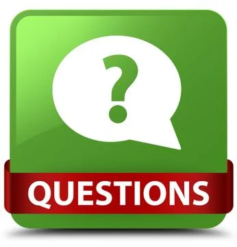 Questions (bubble icon) soft green square button red ribbon in middle Stock Illustration