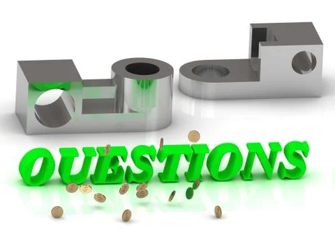 QUESTIONS- inscription of color letters and silver details on white backgroun Stock Illustration