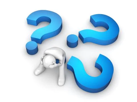 Questions (man sitting on a huge question sign) Stock Illustration