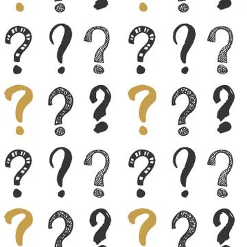 Questions marks seamless pattern. Hand drawn sketched doodle signs, grunge te Stock Illustration