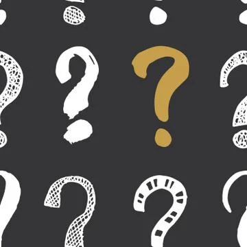 Questions marks seamless pattern. Hand drawn sketched doodle signs, grunge te Stock Illustration