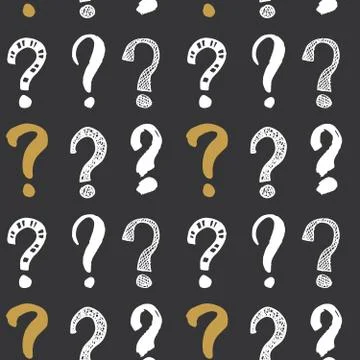 Questions marks seamless pattern. Hand drawn sketched doodle signs, grunge te Stock Illustration
