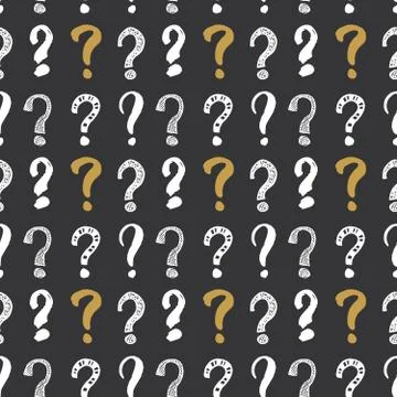 Questions marks seamless pattern. Hand drawn sketched doodle signs, grunge te Stock Illustration