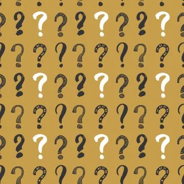 Questions marks seamless pattern. Hand drawn sketched doodle signs, grunge te Stock Illustration
