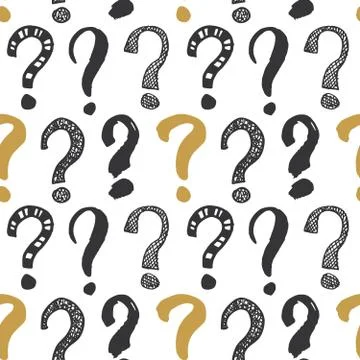 Questions marks seamless pattern. Hand drawn sketched doodle signs, grunge te Stock Illustration