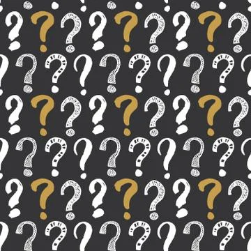 Questions marks seamless pattern. Hand drawn sketched doodle signs, grunge te Stock Illustration