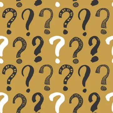Questions marks seamless pattern. Hand drawn sketched doodle signs, grunge te Stock Illustration