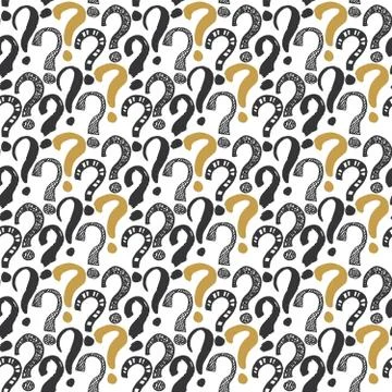 Questions marks seamless pattern. Hand drawn sketched doodle signs, grunge te Stock Illustration