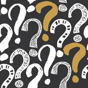 Questions marks seamless pattern. Hand drawn sketched doodle signs, grunge te Stock Illustration