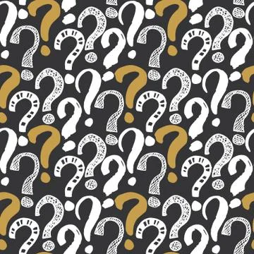Questions marks seamless pattern. Hand drawn sketched doodle signs, grunge te Stock Illustration