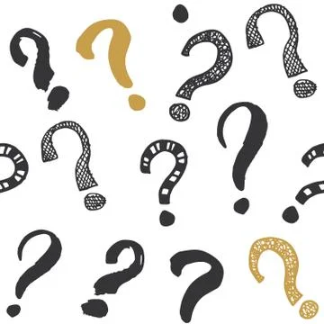 Questions marks seamless pattern. Hand drawn sketched doodle signs, grunge te Stock Illustration