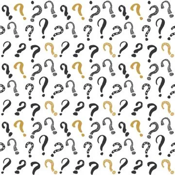 Questions marks seamless pattern. Hand drawn sketched doodle signs, grunge te Stock Illustration