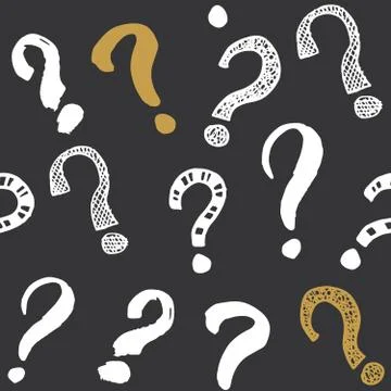Questions marks seamless pattern. Hand drawn sketched doodle signs, grunge te Stock Illustration