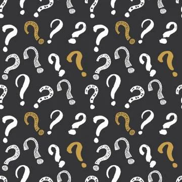 Questions marks seamless pattern. Hand drawn sketched doodle signs, grunge te Stock Illustration