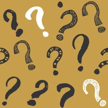 Questions marks seamless pattern. Hand drawn sketched doodle signs, grunge te Stock Illustration