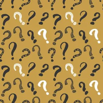 Questions marks seamless pattern. Hand drawn sketched doodle signs, grunge te Stock Illustration