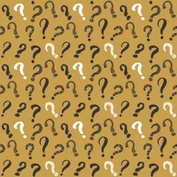 Questions marks seamless pattern. Hand drawn sketched doodle signs, grunge te Stock Illustration