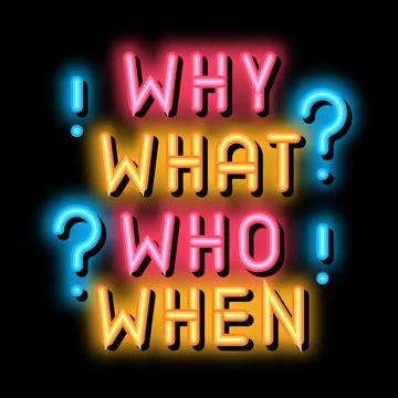 Questions why what who when neon glow icon illustration Stock Illustration