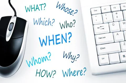 Questions word scheme and computer keyboard Foto stock